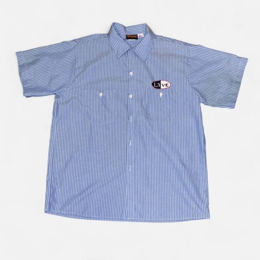 Vintage Brokum Live band 90’s blue striped work shirt